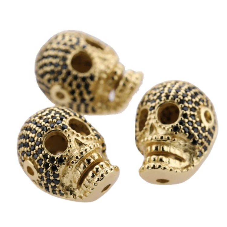 

Wholesale Gold Silver Plated Micro Pave Skull Charms Jewelry Making Accessories Bracelet Spacer Charms