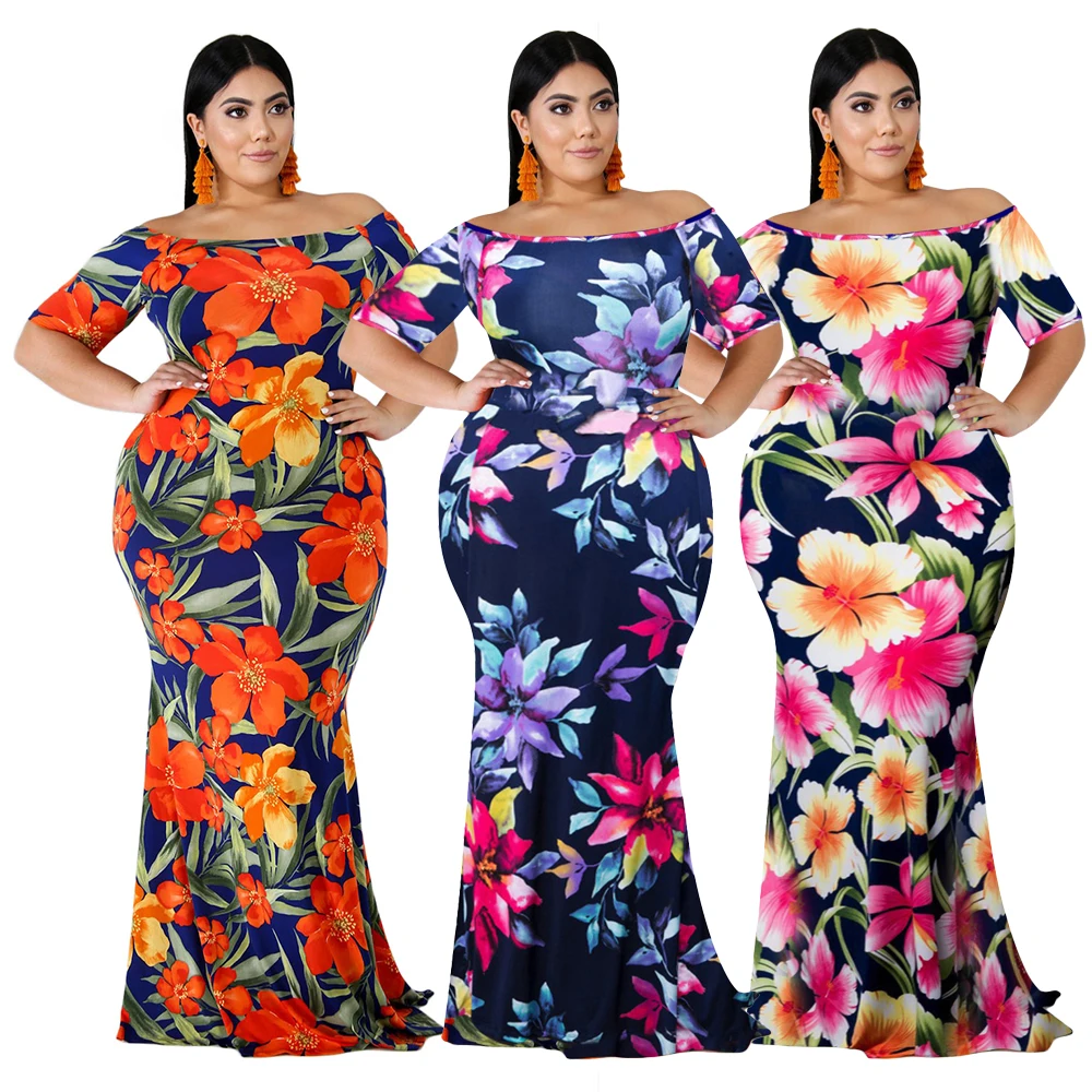 

Long Maxi Ruffles Dress Women Clothing Autumn Spring Summer Off Shoulder Floral Causal Plus Size Dress