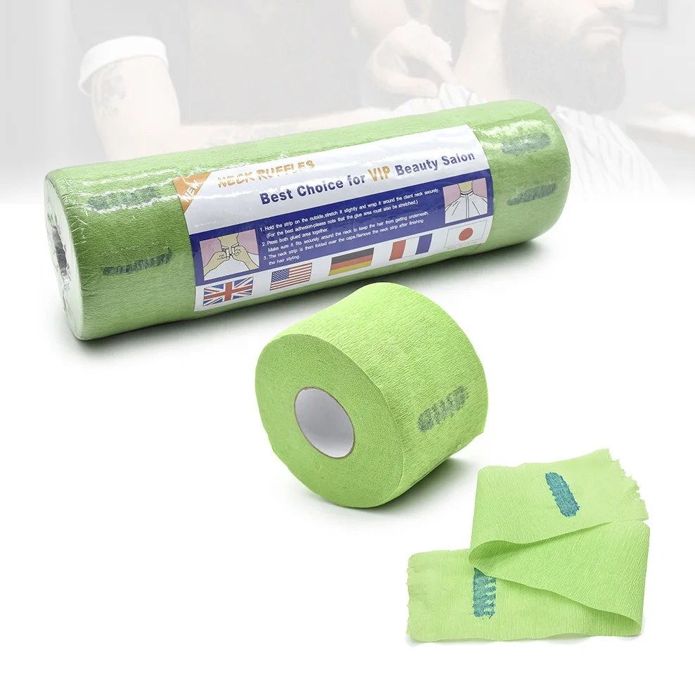 

wholesale factory offer cheap price disposable barber neck ruffles paper roll customize green color neck paper strips for barber, Green(white and black available)