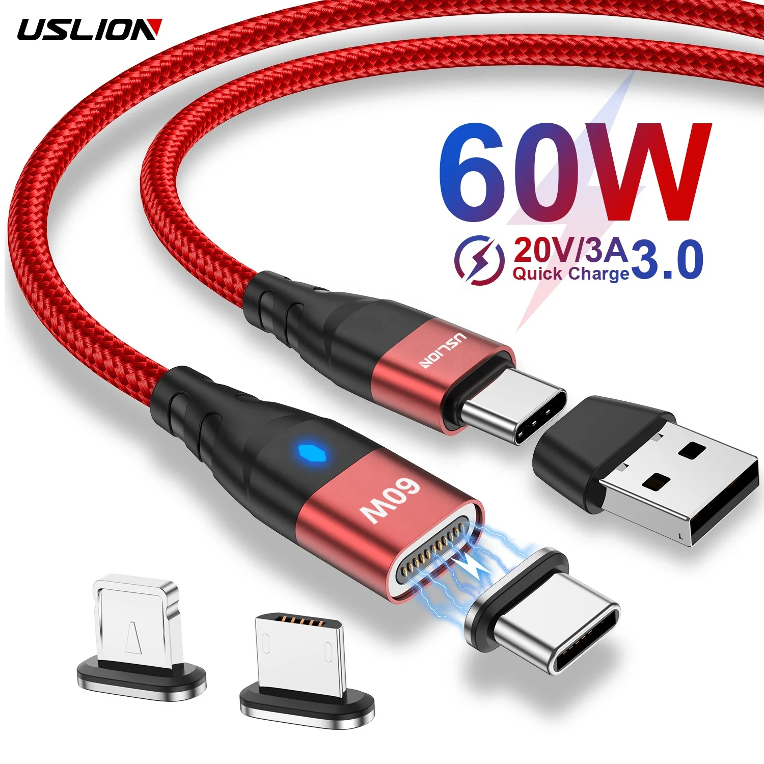 

USLION 1M PD 60W 6 IN 1 USB Type C Magnetic Cable Charger Mobile Phone 3 IN 1 Micro USB Data Cables Phone for iphone 14 13 Pro, Black blue purple red (oem color contact seller)