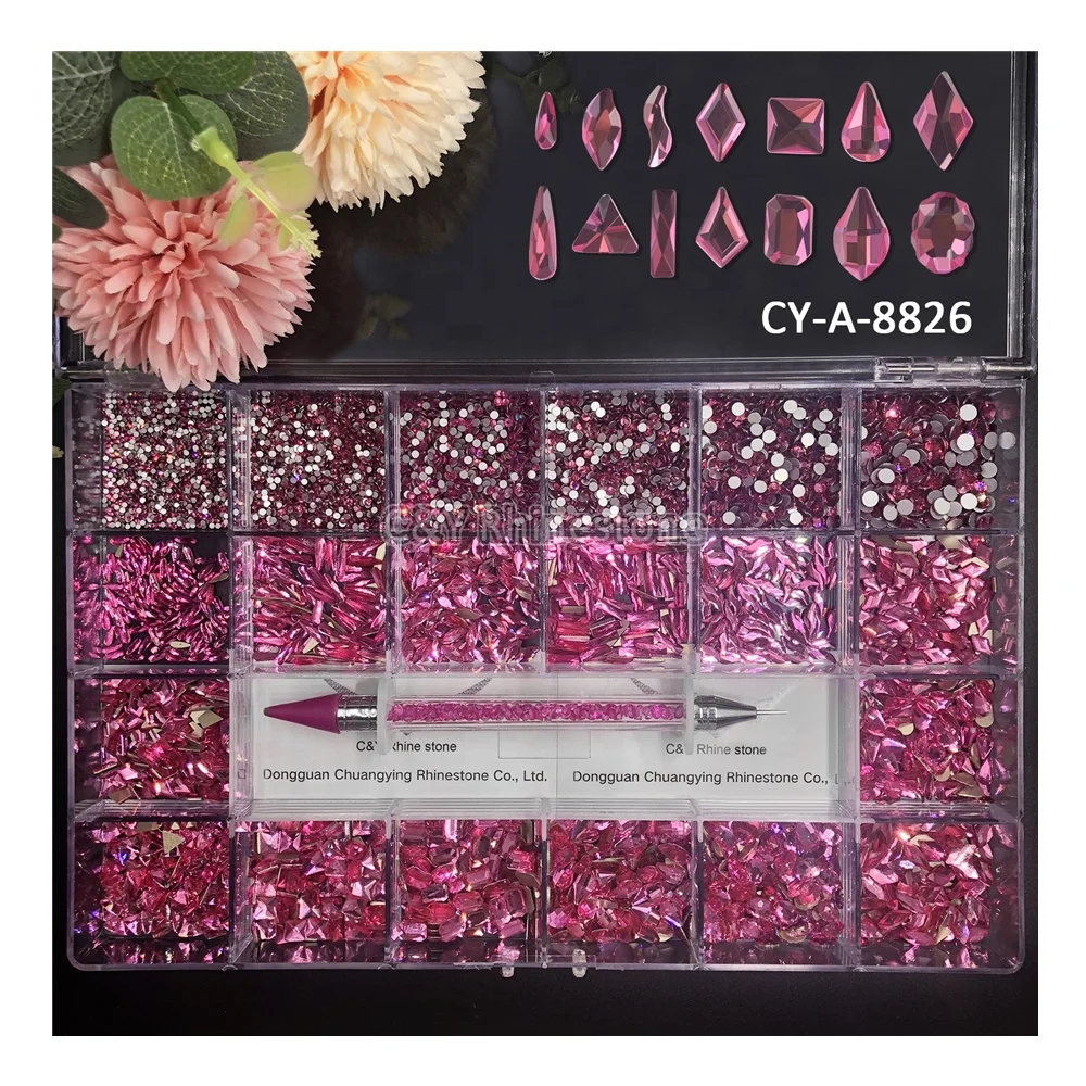 

N3 Bling Cristal Glass Design Flat Back Crystal Stones Nails Diamond For Nail Rhinestone Box, Rose