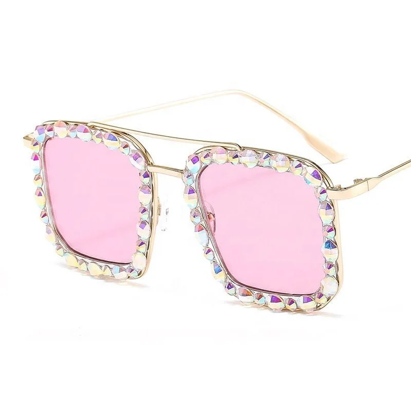 

New Trendy Street Frameless Sunglasses 2021 Women Fashion Rimless Square Diamond Sun Glasses, Custom colors