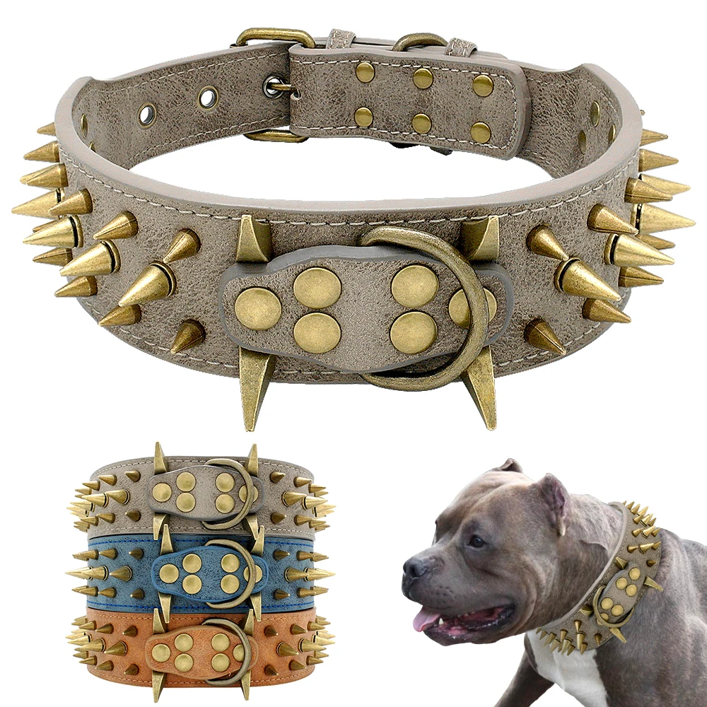 

2021 hot sale new spiked PU pet dog collar for large dogs French Bulldog