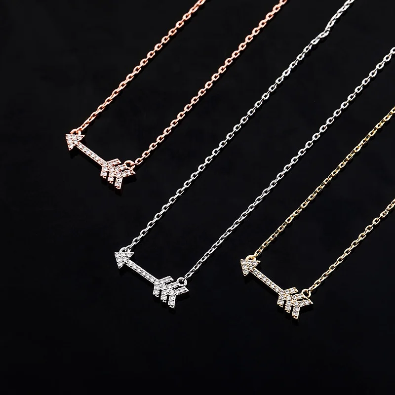 

new 925 Sterling Silver High Quality Iced Out Cubic Zirconia Cupid's Arrow Pendant&Necklace Hip Hop Fashion Jewelry pretty Gift, Color,silver gold,rose gold