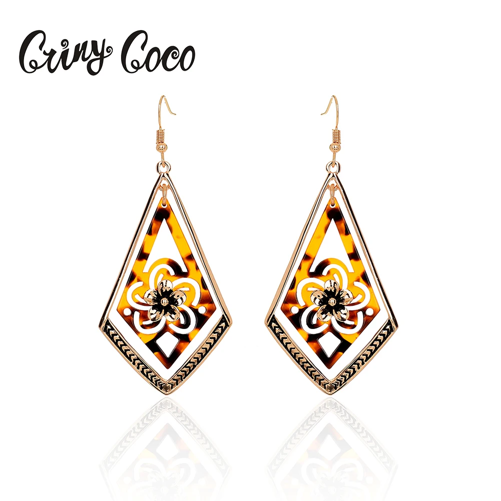 

Cring Coco Holiday Simple Acrylic Earring Charm Cutout Diamond Shaped Flower Hawaiian Earrings Jewelry for Women 2 Pairs Yellow tortoiseshell earrings