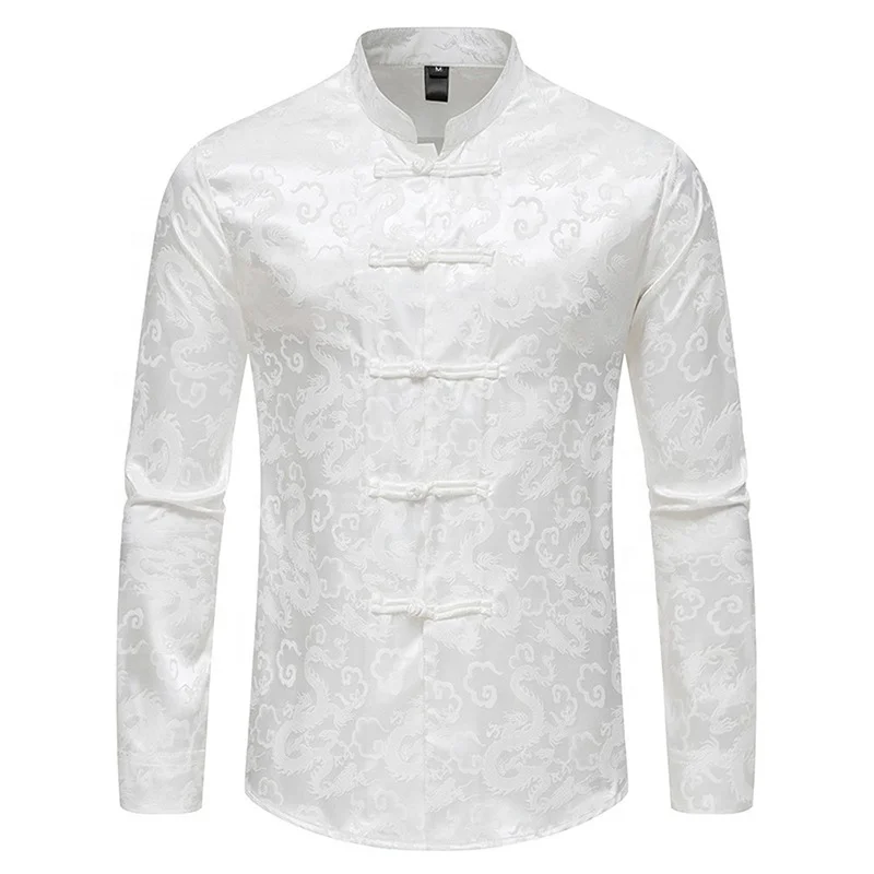 2023 New Chinese Style Mens Tops Tang Suit Fashion Solid Traditional Long Sleeve China Style Shirt