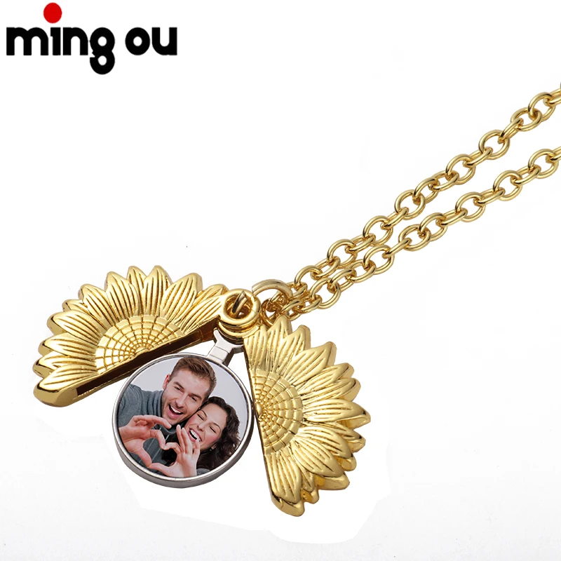 

Fashion Gold Locket Pendant Jewelry Women Lady Girls Gift You Are My Sunshine Sunflower Sublimation Necklaces