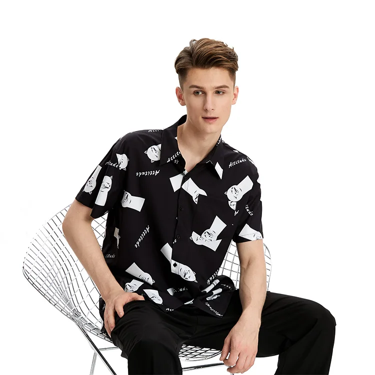 

Best selling fashion latest casual black cartoon printed shirts for men