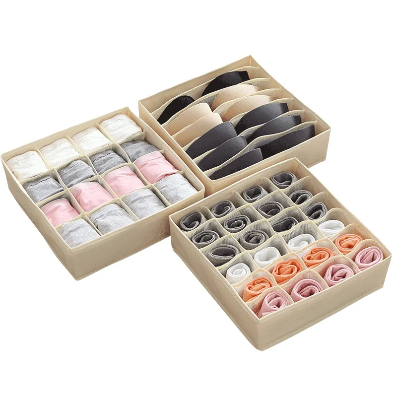 

Home Houseware storage cube Foldable Closet Fabric drawer divider sock bra underwear organizer, Gray khaki, pink