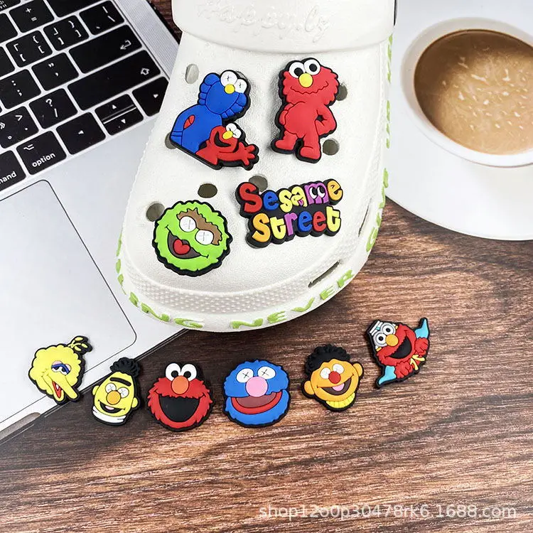 

100pcs+The factory PVC Clog Shoe Decorations croc Charms cartoon Sesame Street Soft Rubber As a gift for the child, As picture