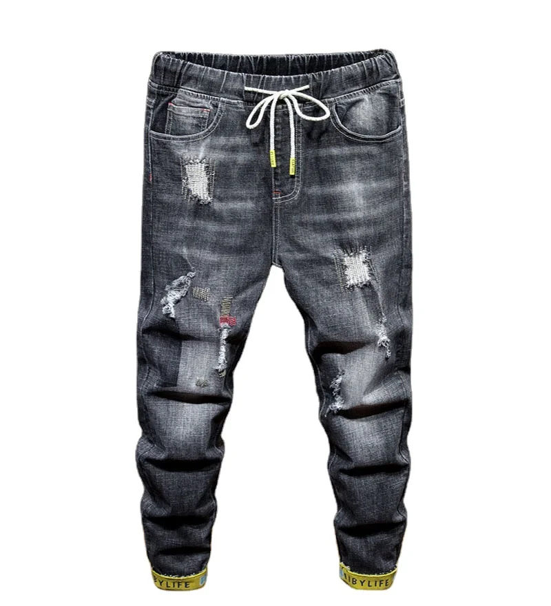 

gray colors plus size man jogger pants drawstring ripped wholesale shanghai male jogger pants
