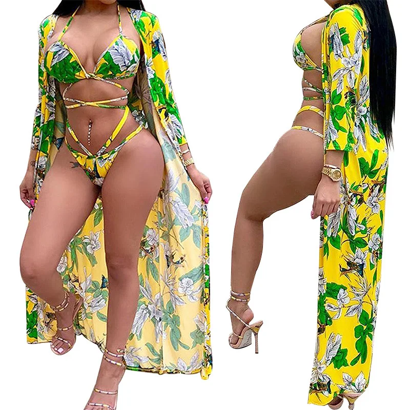 

B53106A New arrival woman summer fashion flower print sexy 3pcs swimwear, Shown