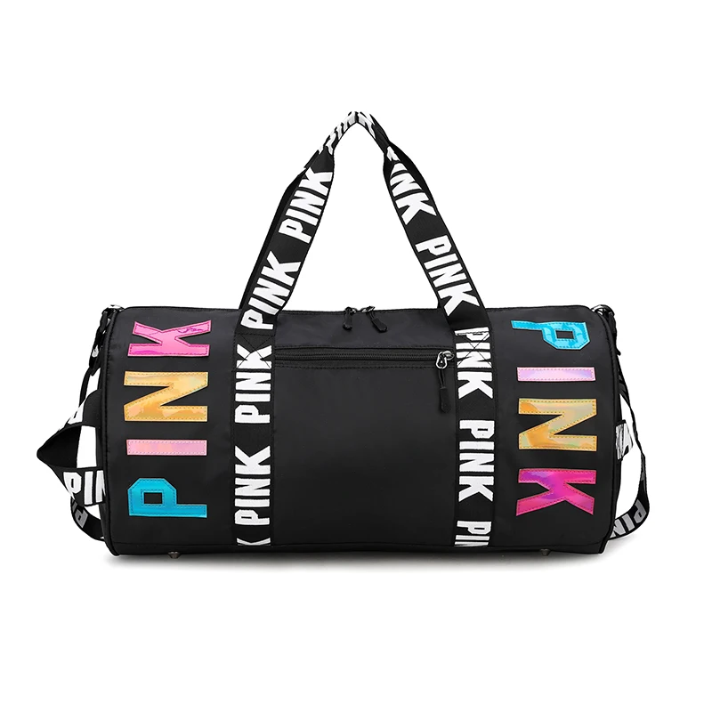 

Customised Logo Large Black And Pink Gym Travel Bags Ladies Waterproof Nylon Women Duffel Tote Bag Low Moq Wholesale, Blue,yellow,gray,green,purple,black,