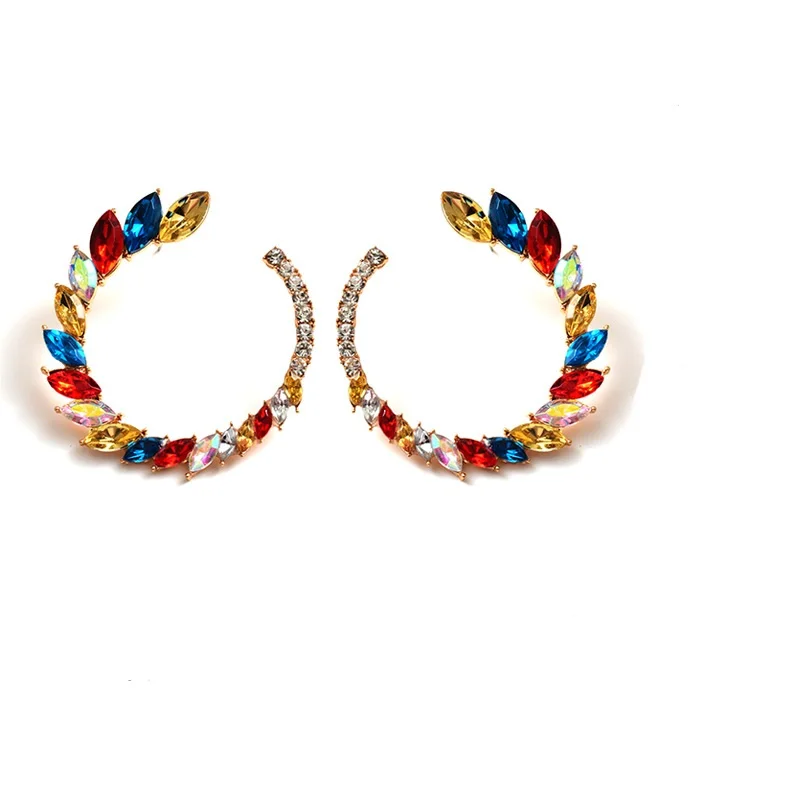 

Fashion Round Rhinestone Earrings Multi Crystal Metal Large Earrings For Women, As picture