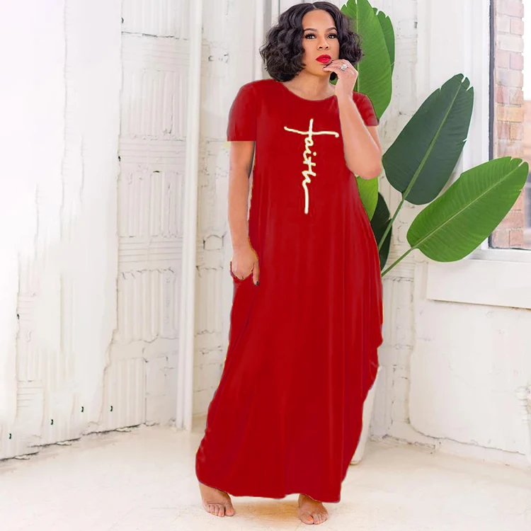 

New Arrival 2021 Clothes Summer Short Sleeve Pocket Loose Long Dresses For Women Casual Maxi Dresses, Red,yellow,green,black