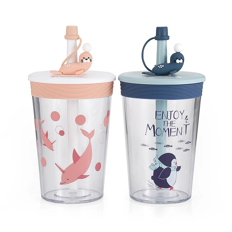 

2021 Amazon Cute Bpa Free Double Wall Acrylic Kids Tumbler with Straw, Blue pink or custom