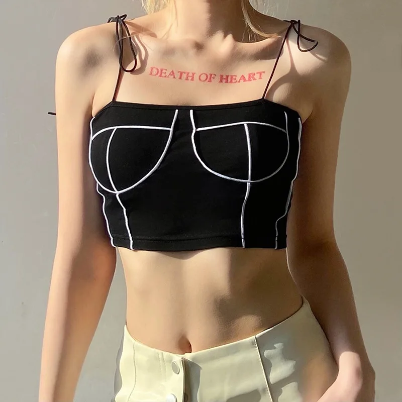 

Women Black Formal Sleeveless Vest 2021 New Sexy Stitching Print Sling Backless Solid Short Summer Fashion Custom Tank Top Woman