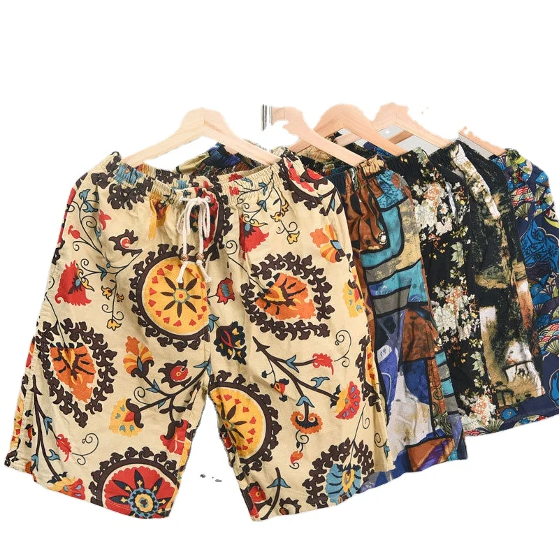 

High Quality Summer Slim Fit Cotton Linen Printed Shorts for Men