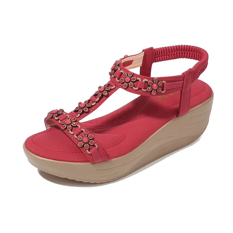 

2019 fashion new PU wedge heel sandals for flower ladies, Black