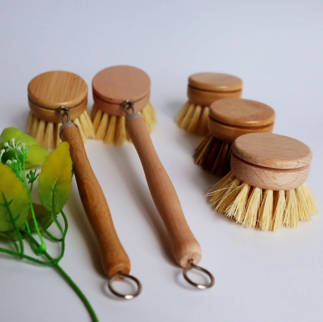 

Wooden Kitchen Dish Brush Include Natural Bamboo Scrub Cleaning Replacement Heads Natural Dish Brush for Kitchen, Natural color