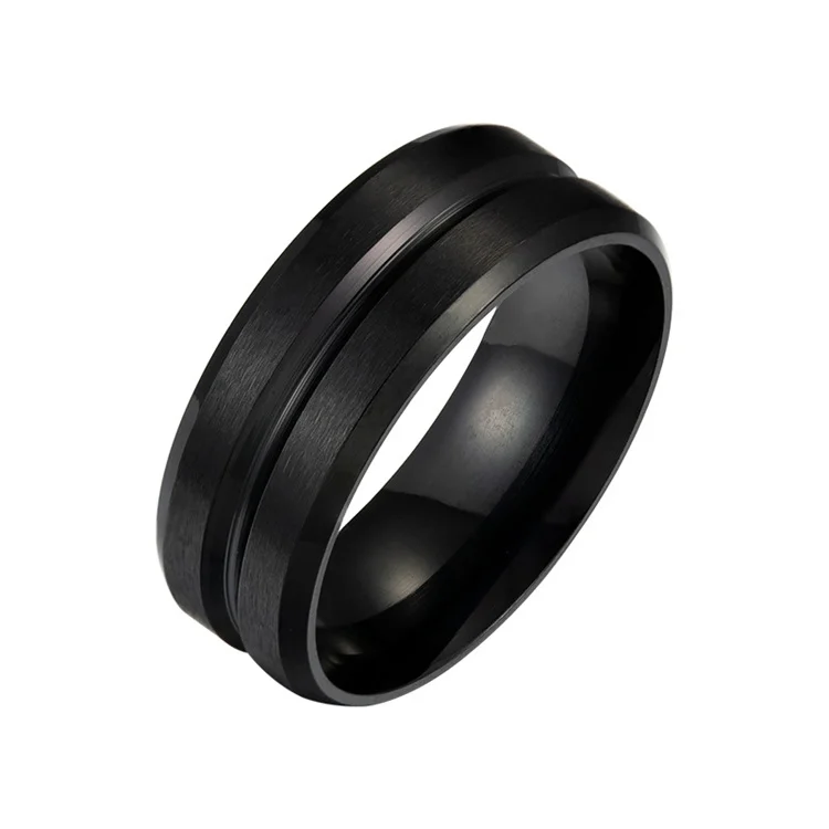 

Wholesale Stainless Steel Ring New High-end Simple 8mm Wide Groove Frosted Men Titanium Steel Rings