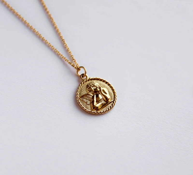 

18K Gold Plated Stainless Steel Cherub Necklace Fashion Charm Angel Coin Necklace