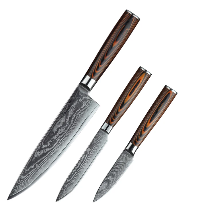 

3PCS Professional Damascus Chef Knife Set vg10 67 Layers Damascus Kitchen Chef Knife Set Pakka Wood Handle Knife Set