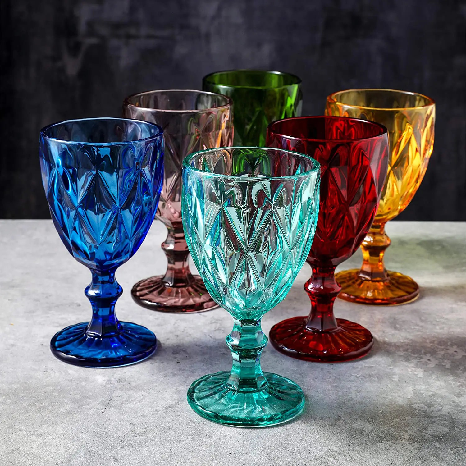 

In stock Wed glass cups vintage diamond wine glassware thickened colored sublimation wine goblet, Customized colors acceptable