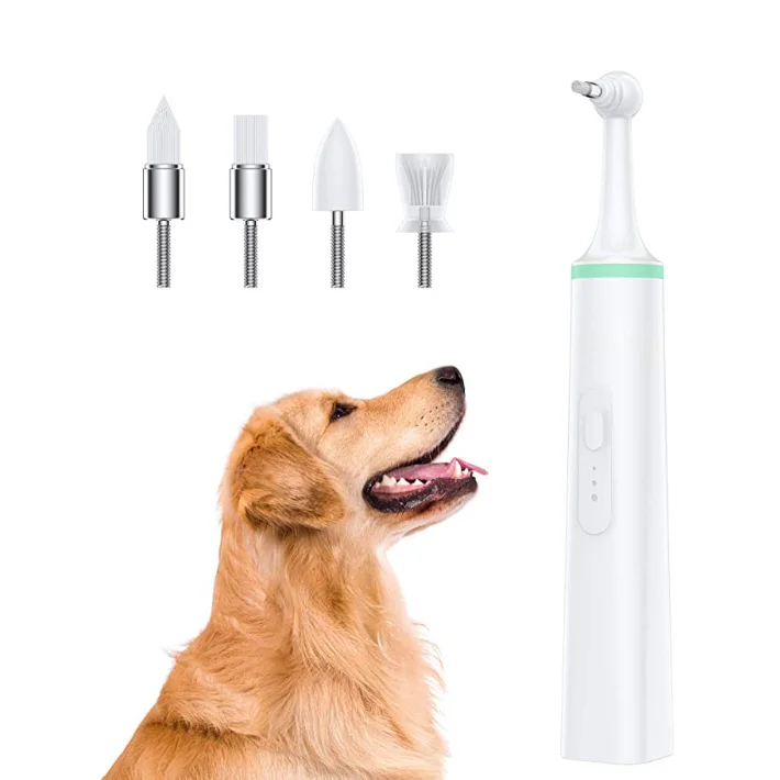 

Dropshipping Dog Pet Electric Toothbrush Set With 4 Brush Heads Ultrasonic Tooth Stains Calculus Remover Tooth Cleaner, White+green,white+pink