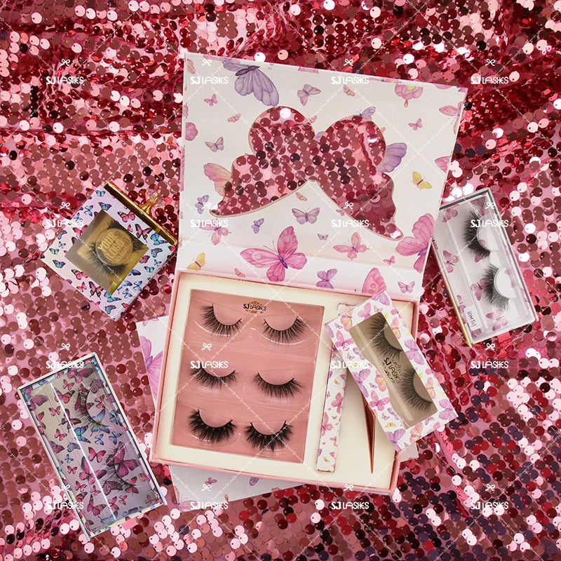 

Butterfly Eyelash Kit with Tweezer and Eyeliner Lovely Lashcase Mink Eyelash Glue Custom Eyelashes Packaging Box Lash Set