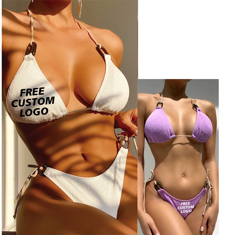 

Free Shipping Custom Bikini Private Label Open Sexy Girls two Piece Swimsuit Towel fabric basic swim wear rib swimwear