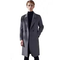 

Handsome Minimalist long item solid color design men cashmere wool double-faced overcoat