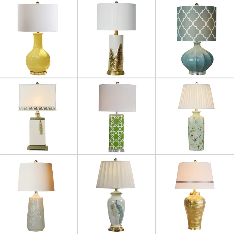 European style colorful handmade ceramic led desk lamps LED table light