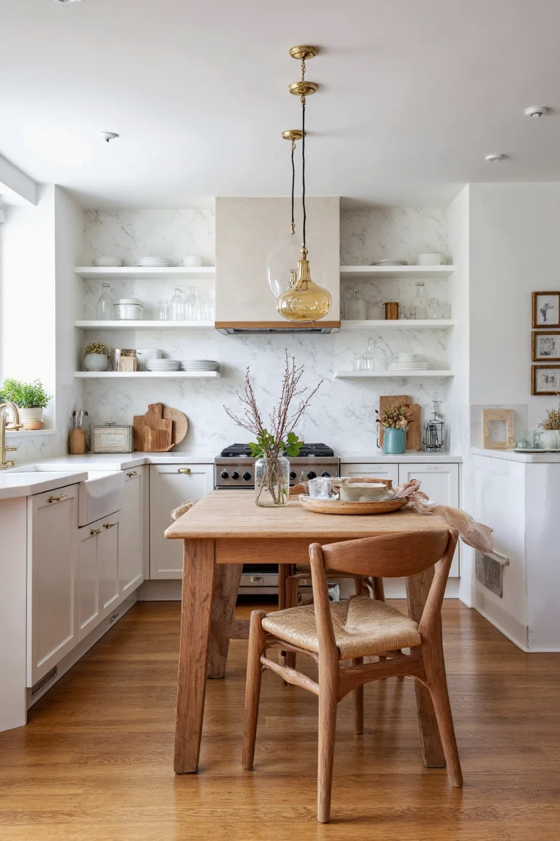 Cozy kitchen with rustic wood accents and soft lighting