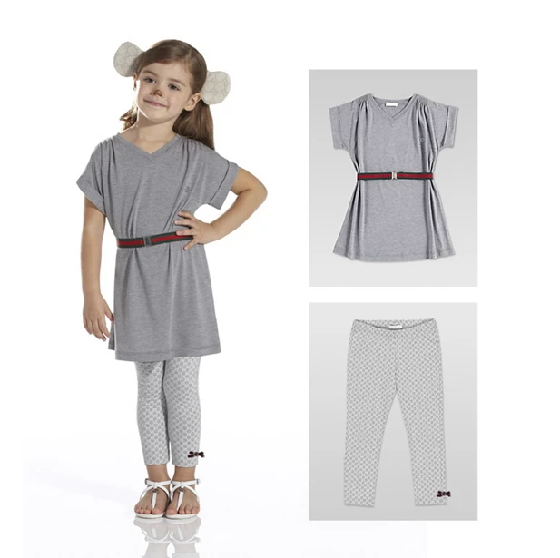 

Children wear summer style clothing girls short sleeve big t-shirt with belt trousers 3 pcs girl 100$ cotton dresses pants sets, Picture shows