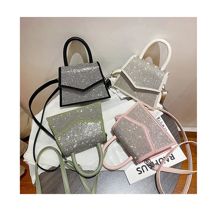 

Fashion Glitter Women's Handbags Korean Shining Diamonds Crossbody Bags PU Leather Rimmed Shoulder Bags Lady Evening Tote Purses