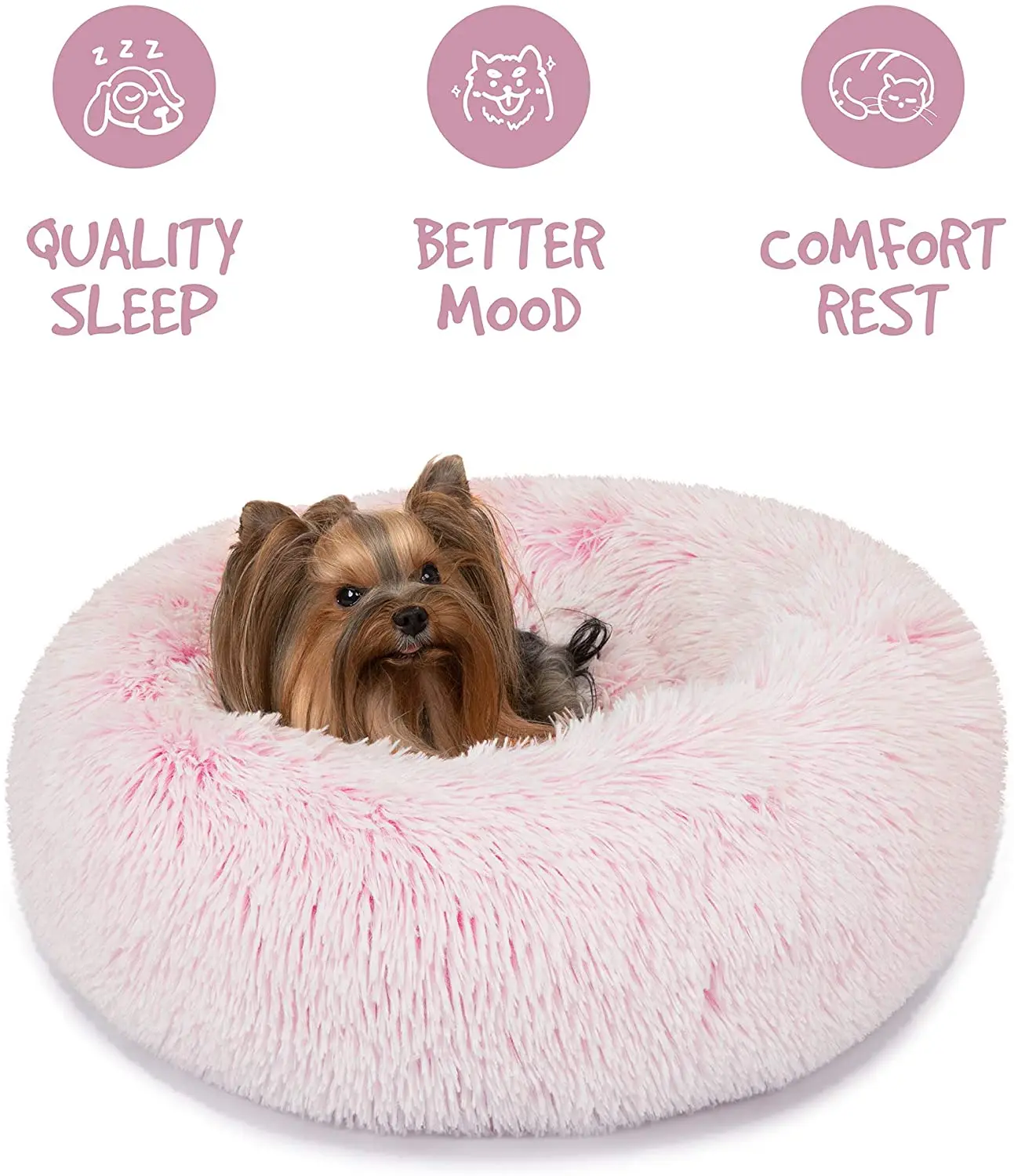 Self Warming Indoor Round Pillow Cuddle Faux Fur Dog Beds for Medium Small Dogs Friends Forever Donut Cat Bed 