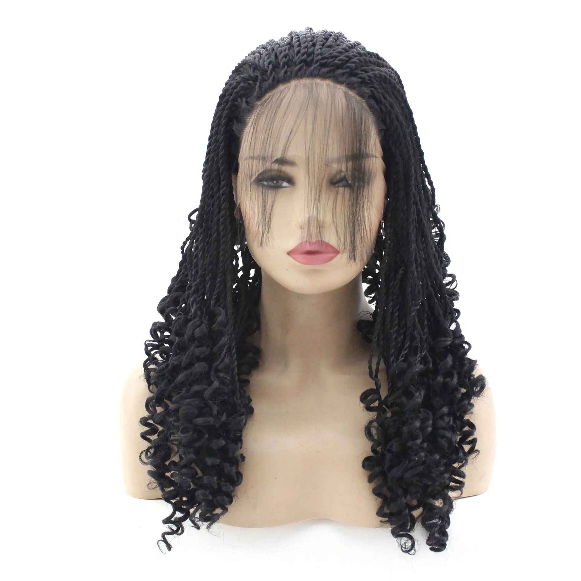 

Wholesale Long Twist Braided Synthetic Wig Lace Front Natural Looking Synthetic Wigs For Black Women