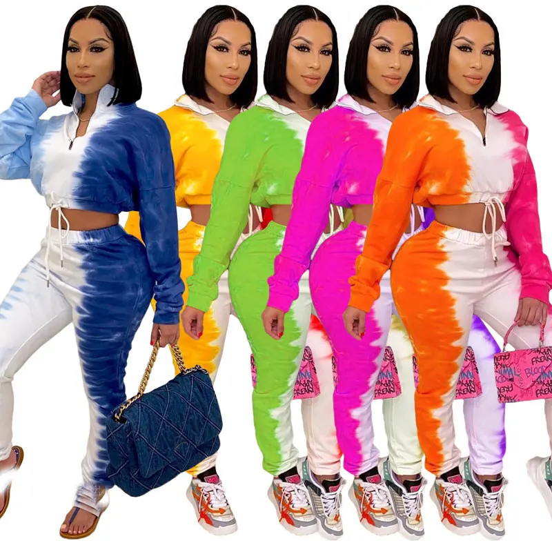 

FS3281A 2021 new splicing print sports two-piece suit