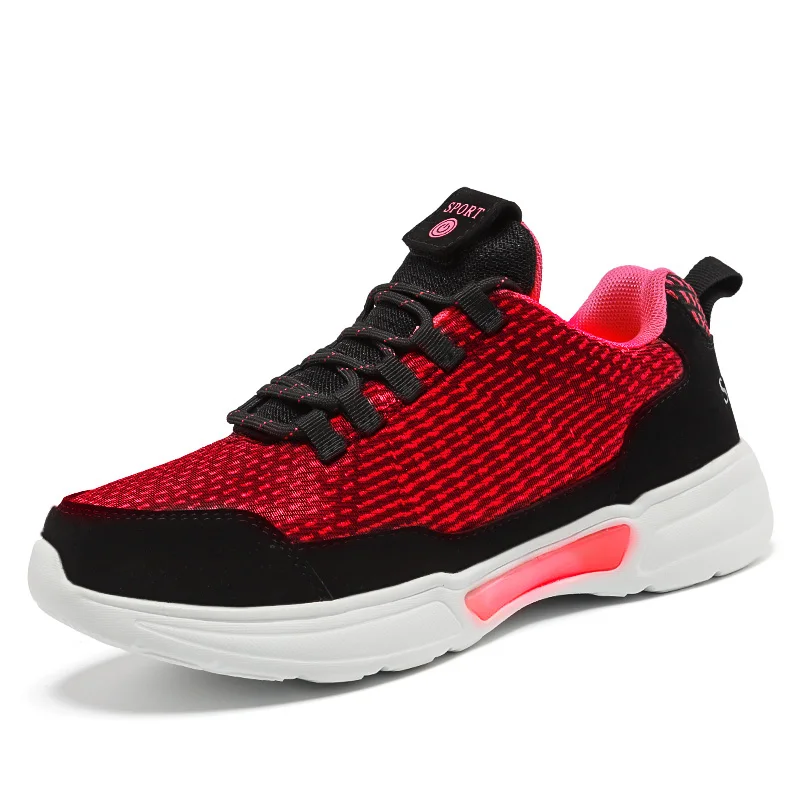 
2019 spring new flying woven fiber optic USB charging LED illuminating shoes 