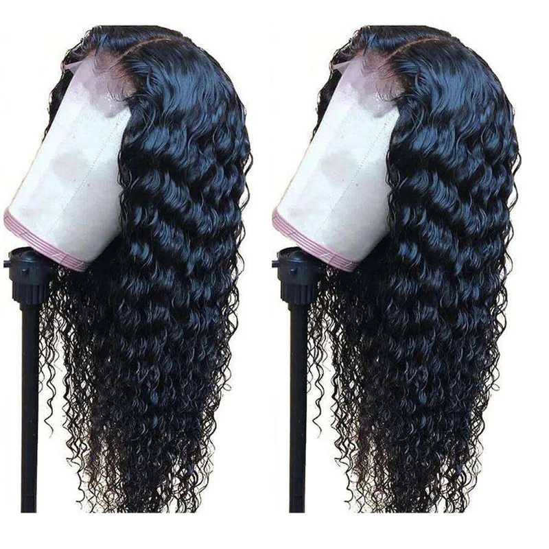 

Closure Wigs Deep Wave Raw Virgin Human Hair Bleach Knots Wigs Peruvian Deep Wave 4*4 Lace Front Wigs For Black Women, Natural color closure lace wig