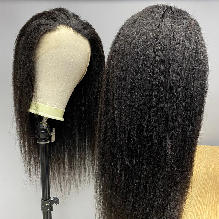 

Guarantee hair brazilian/peruvian mink hair lace wig kinky/yaki straight lace wig natural color handmade and machine wefted wig