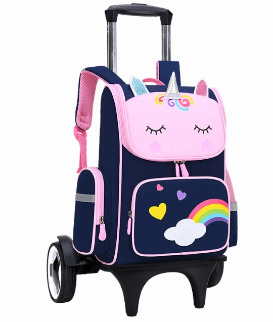 

Girls trolley backpack 3D unicorn kids school bag with wheels