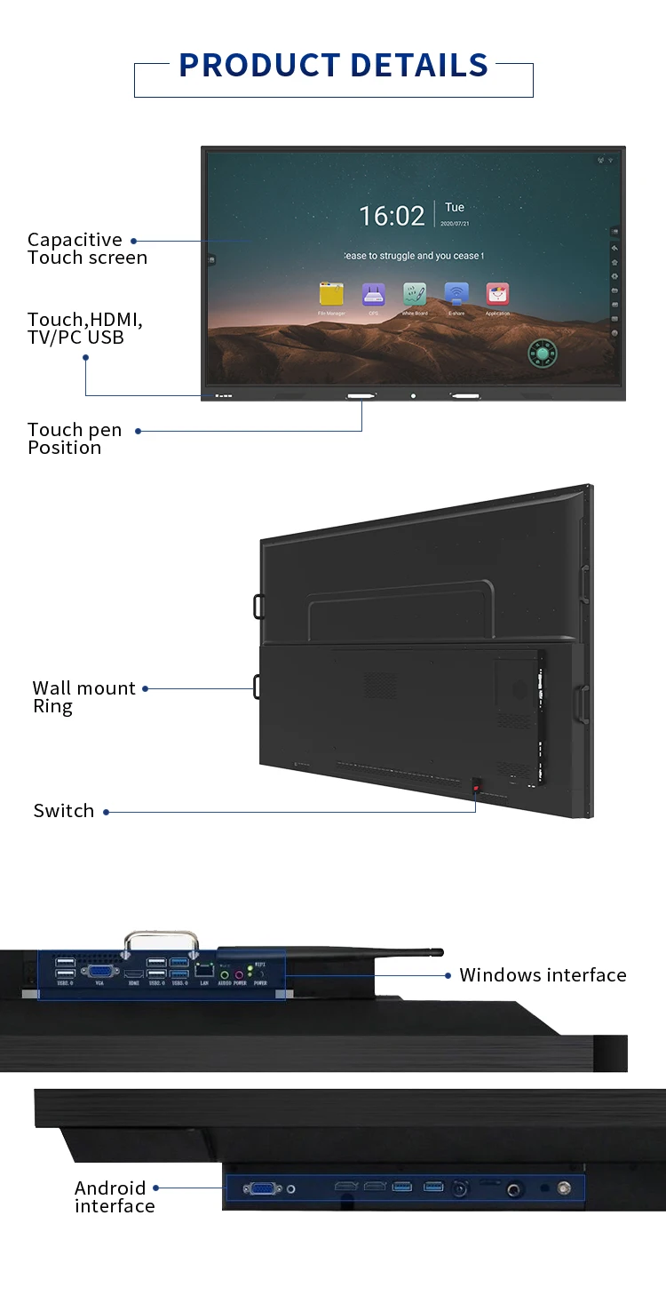 China factory multi touch screen electronic Interactive whiteboard educational equipment for schools board