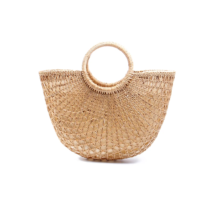 

Vintage Bamboo Rattan Summer Straw Beach Tote Bag Rattan Bucket Bag Natural for Woman Women Fashion Single Polyester Hasp