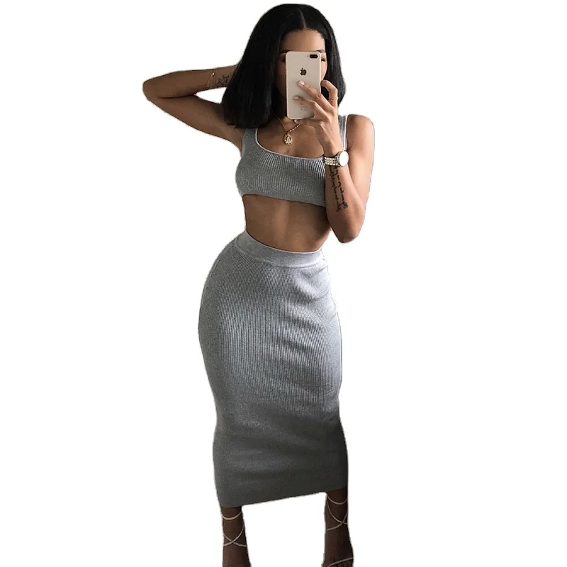 

New Style Summer Ladies Sexy Sleeveless Tops and Skirts Bodycon women clothing summer dresses, 8 colors