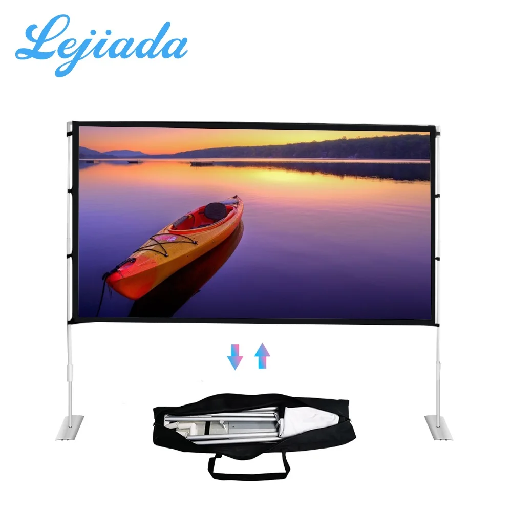 

LEJIADA 16:9 Projector Simple Portable Folding 84 100 120 Inch Outdoor Home KTV Office 3D HD Projection Screen with Stand, White pvc