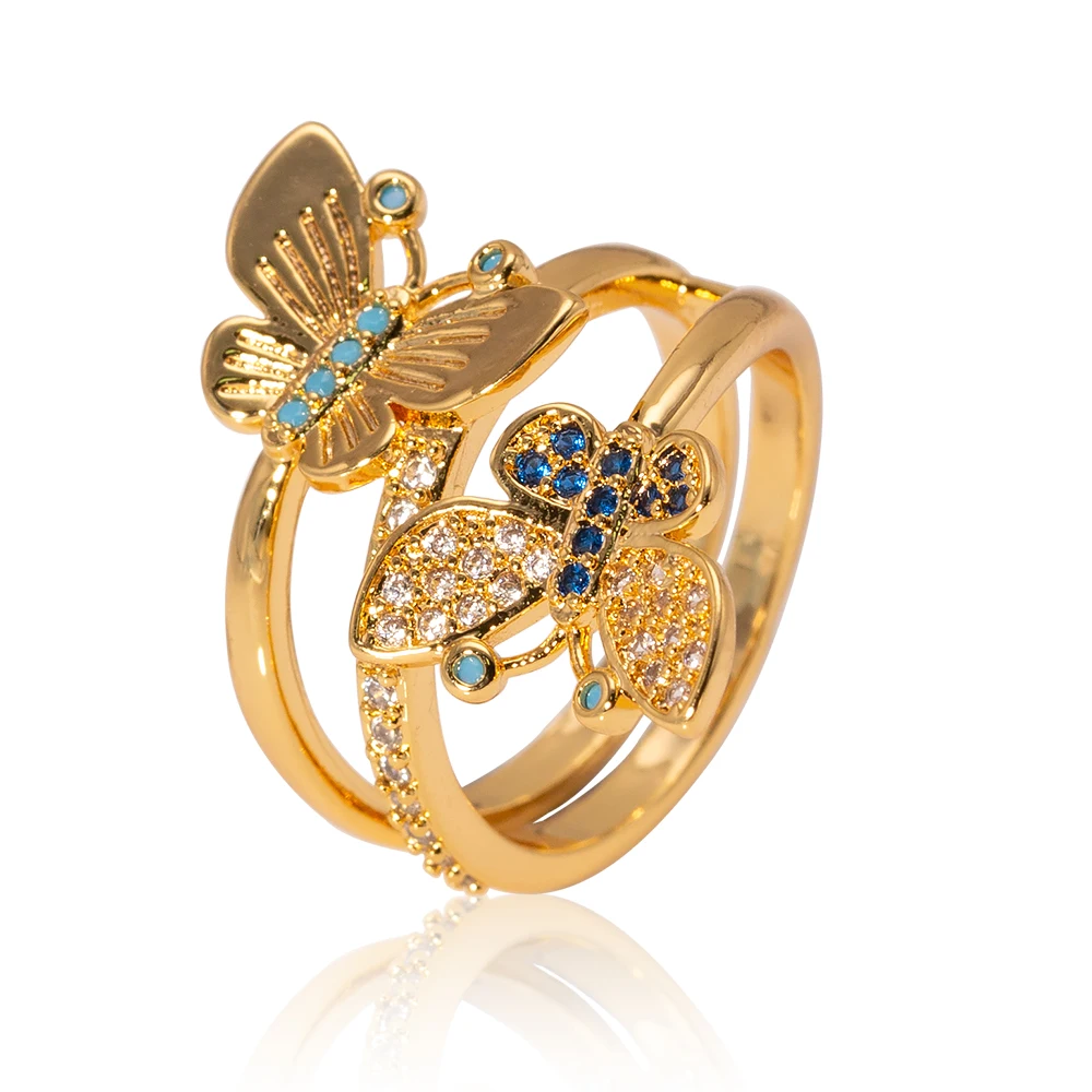 

Hot selling 18k gold butterfly promise finger dancing butterfly ring