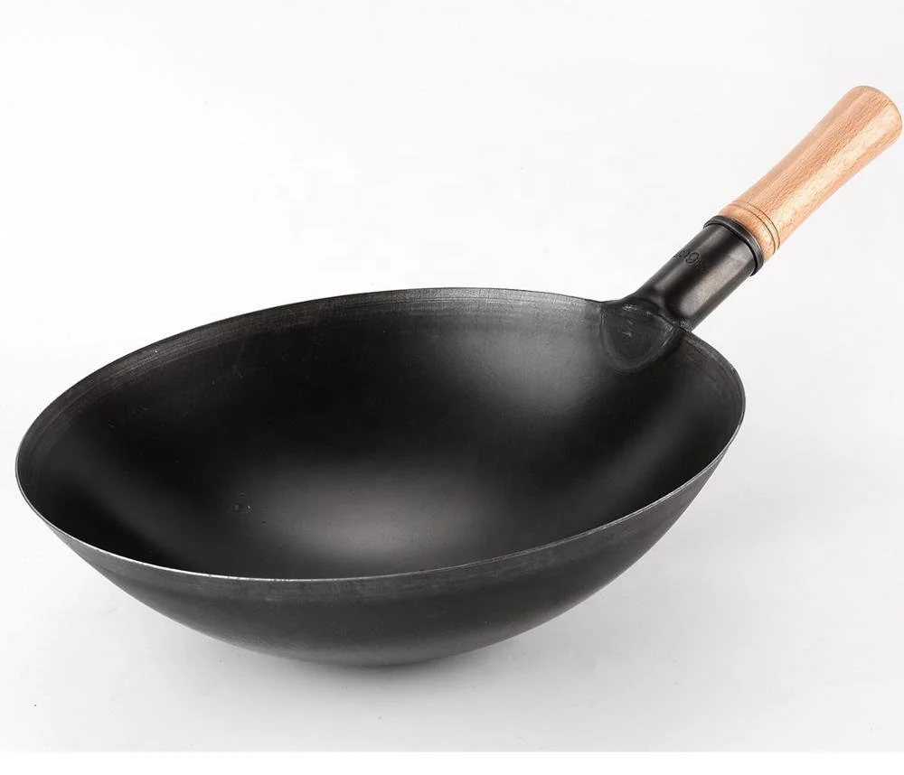 

32CM Carbon steel wok no coating chinese wok for restaurant with beech wooden handle direct factory price, Original color