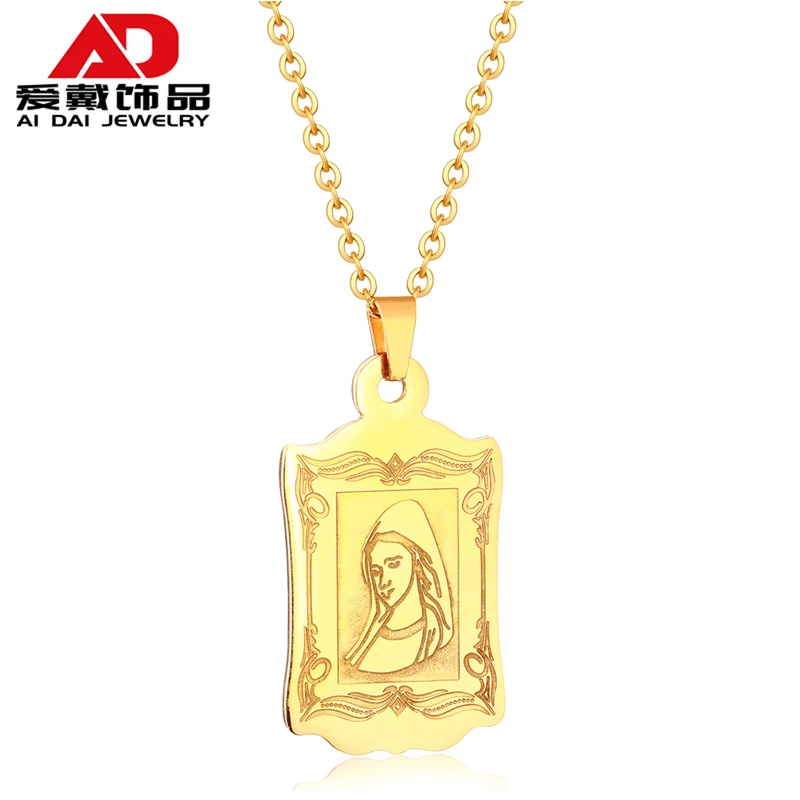 

ins square brand titanium steel retro girl pendant necklace pendant, Red